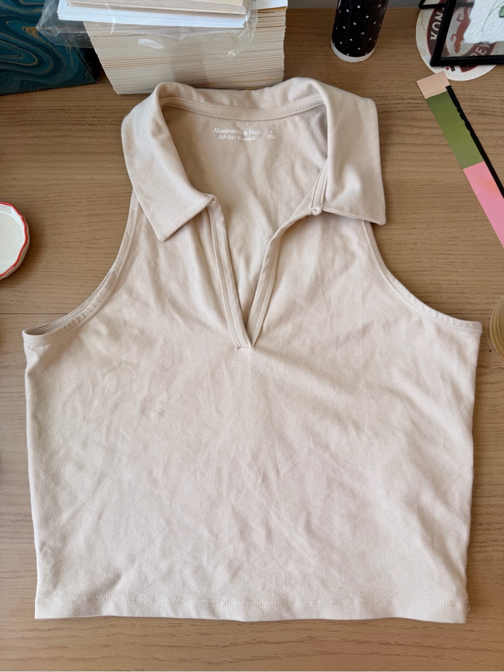 Abercrombie & Fitch Beige Polo Tank with Open V Placket